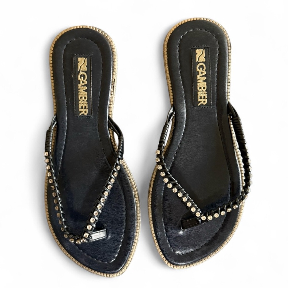 Gambier Black Thong Rhinestone Thong Sandals Size 7